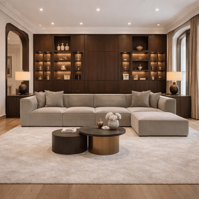 Banken - Modulaire XXL hoekbank cappucino linnen 430 cm Sora - Dimehouse