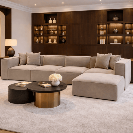 Modulaire XXL hoekbank cappucino linnen 430 cm Sora