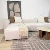 Modulaire hoekbank met losse hocker ecru beige linnen stof Fora - links