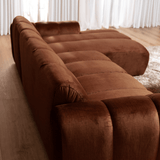 Banken-Hoekbank met lounge koper velvet structuurstof - strepen - rechts - Brix-Dimehouse