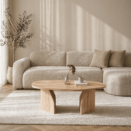 Salontafels - Organische Salontafel Eiken Melamine Japandi - 105x65 cm - Rack - Dimehouse