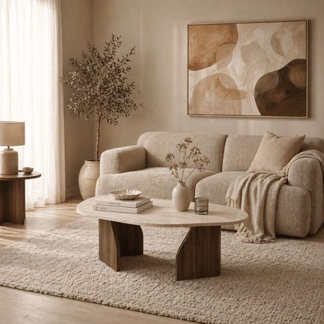 Organische Salontafel Walnoot met Traverin Melamine - 105x65 cm - Rack