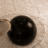 Organische salontafel brons getint glas zwarte bolpoten Sphere 120x70 cm