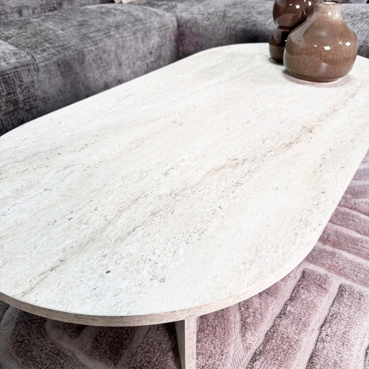 Ovale Salontafel Travertin look Sabla - 119x60