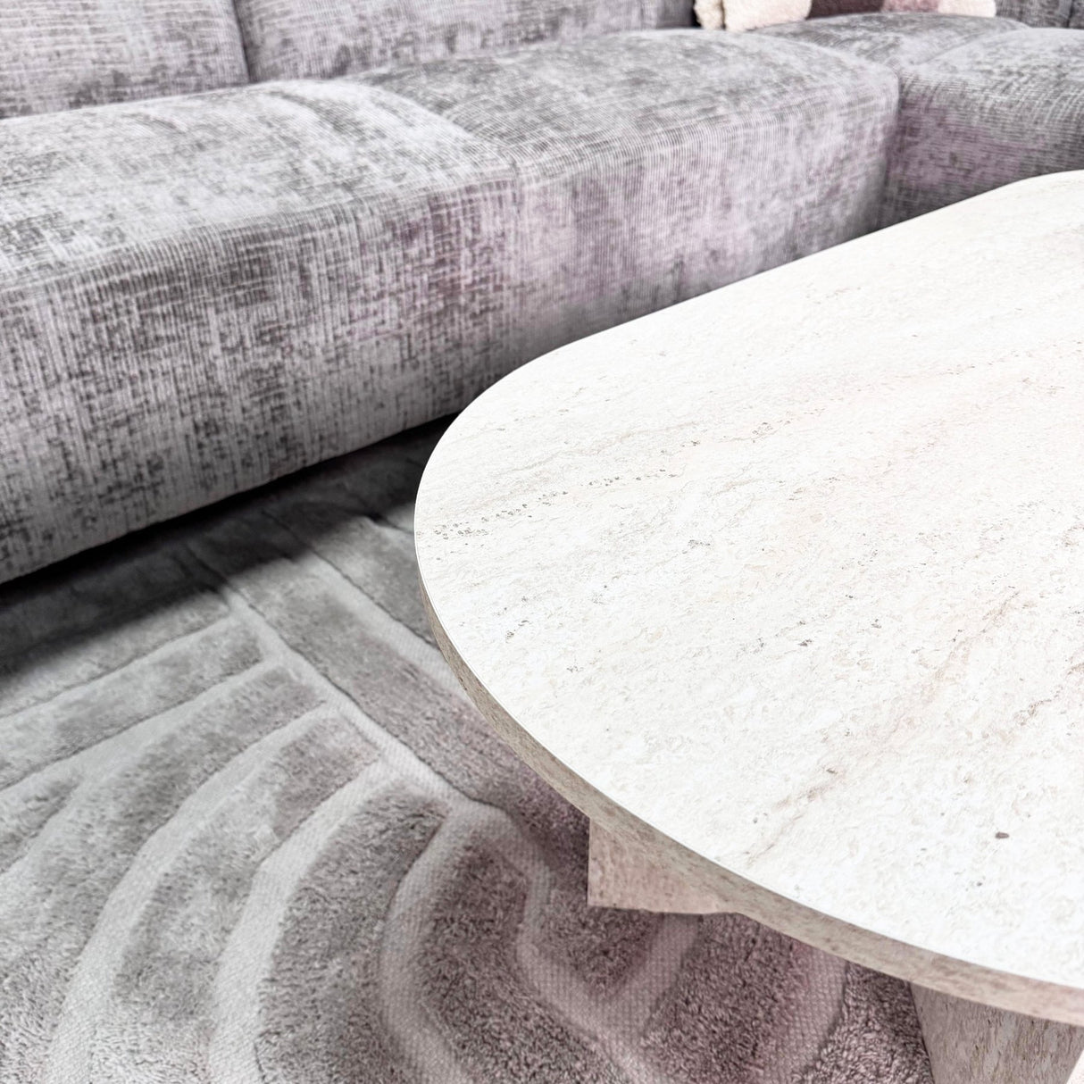 Ovale Salontafel Travertin look Sabla - 119x60