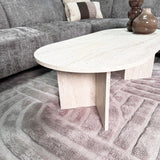 Ovale Salontafel Travertin look Sabla - 119x60