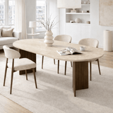 Ovalen eettafel Travertine blad - Walnoot melamine -  180x89,5x75 cm - Sablin