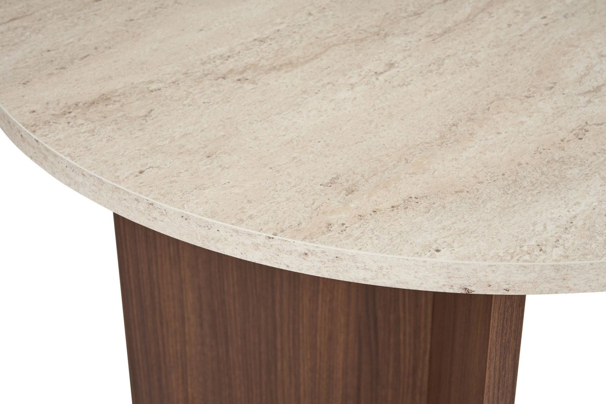 Ovalen eettafel Travertine blad - Walnoot melamine -  180x89,5x75 cm - Sablin