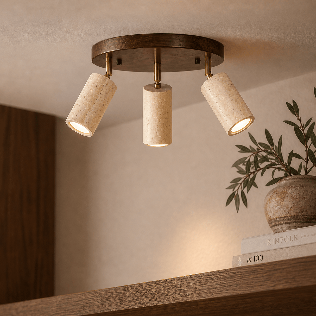 Plafondlamp spot – Walnoot & Travertin - set van 3 - Akari