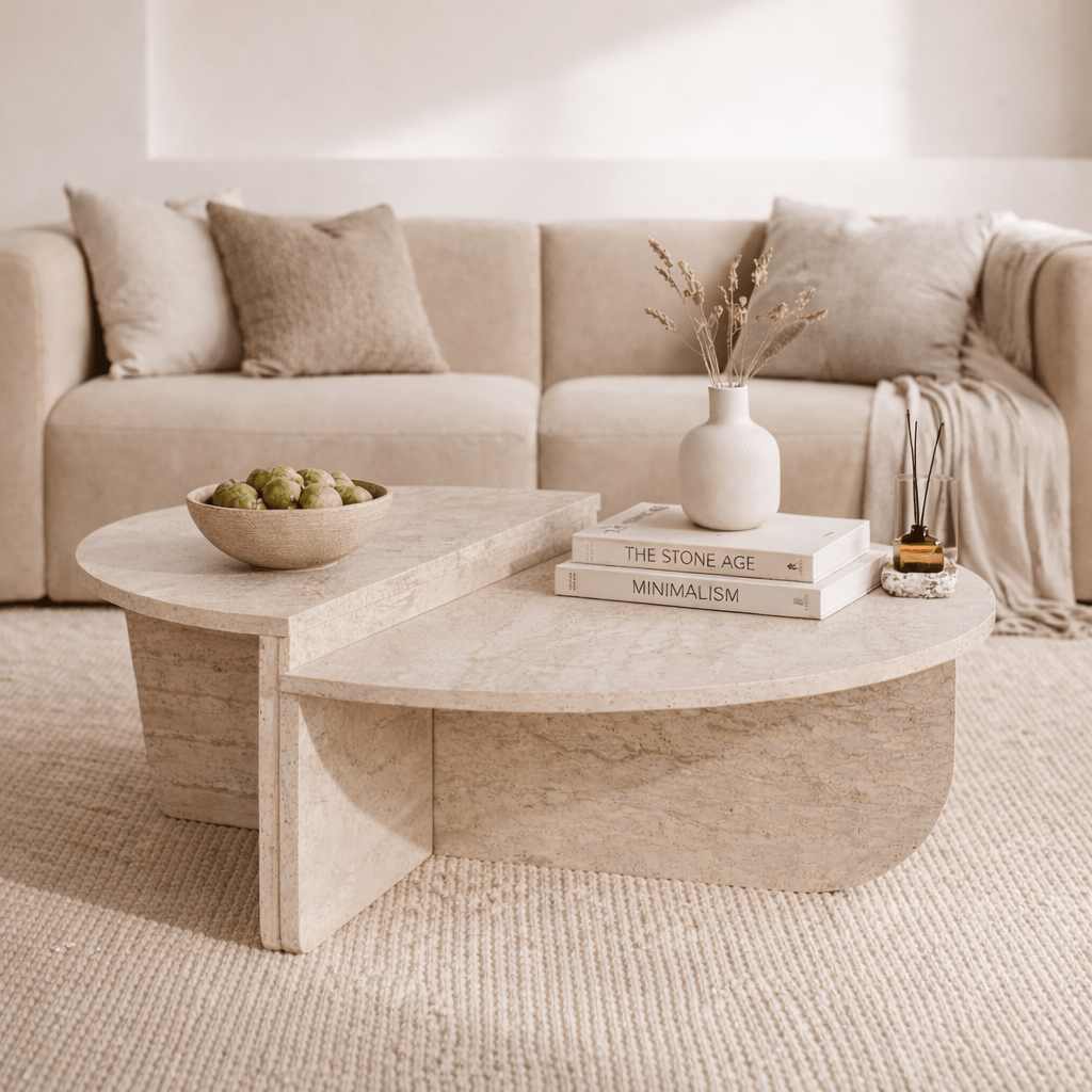 Ronde salontafel travertin melamine Orin 85 cm