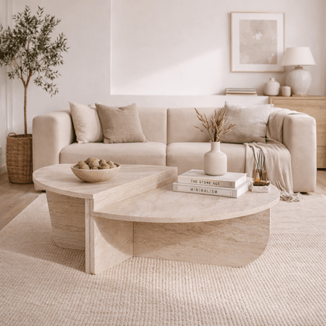 Ronde salontafel travertin melamine Orin 85 cm