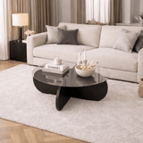 Salontafels - Ronde salontafel Aris zwart melamine en transparant glas 75 cm - Dimehouse
