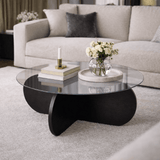 Salontafels - Ronde salontafel Aris zwart melamine en transparant glas 75 cm - Dimehouse