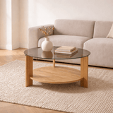 Salontafels - Ronde salontafel eiken melamine rookglas Ø75 cm - Cairo - Dimehouse