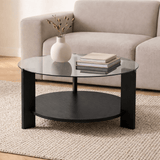 Ronde salontafel zwart melamine transparant glas Ø75 cm - Cairo