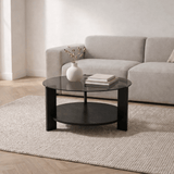 Ronde salontafel zwart melamine rookglas Ø75 cm - Cairo