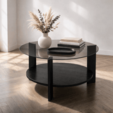 Ronde salontafel zwart melamine rookglas Ø75 cm - Cairo