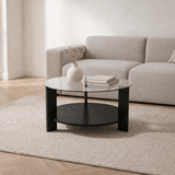 Ronde salontafel zwart melamine transparant glas Ø75 cm - Cairo