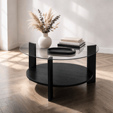 Ronde salontafel zwart melamine transparant glas Ø75 cm - Cairo