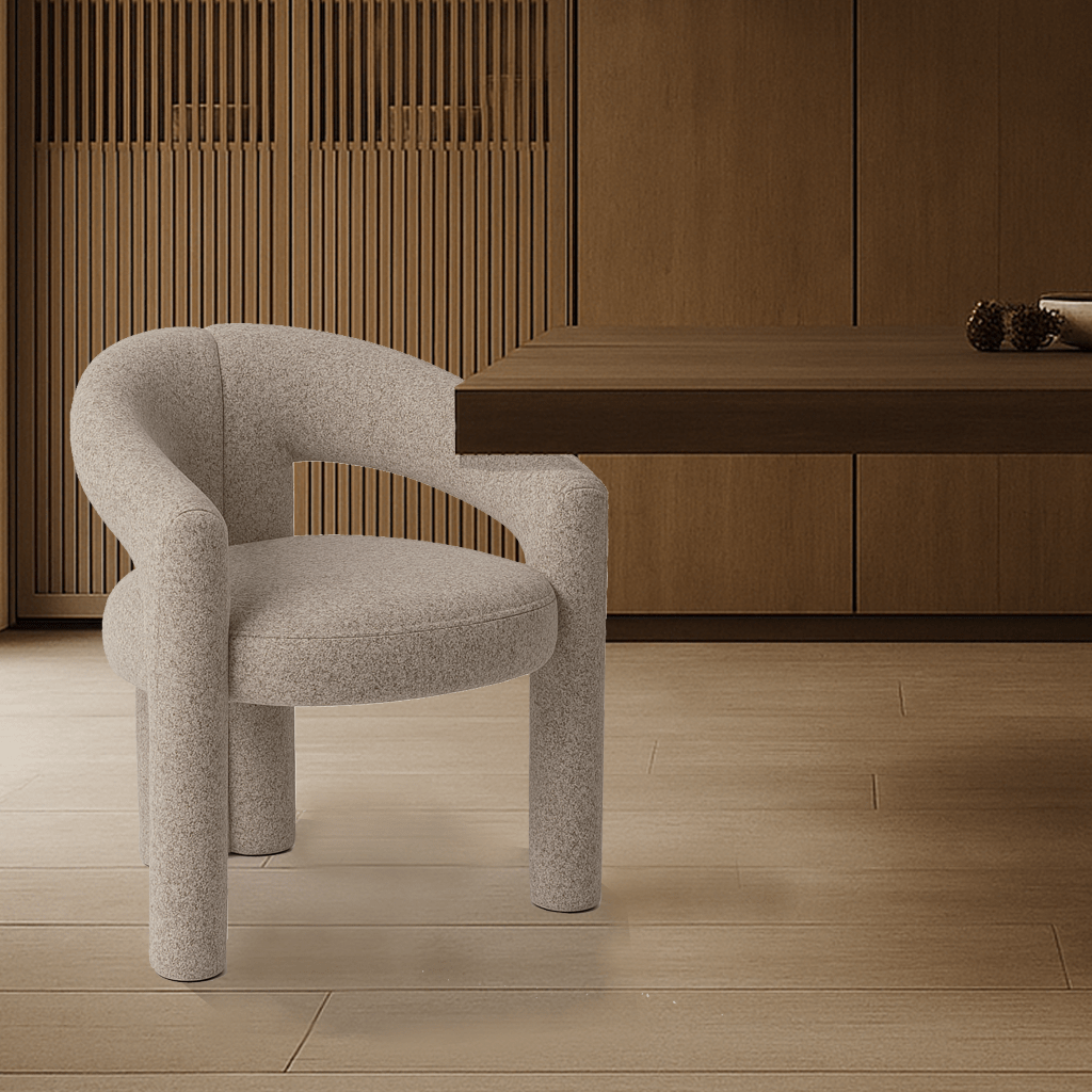 Design Eetkamerstoel Zandkleur Bouclé Maro - Volledig Stof