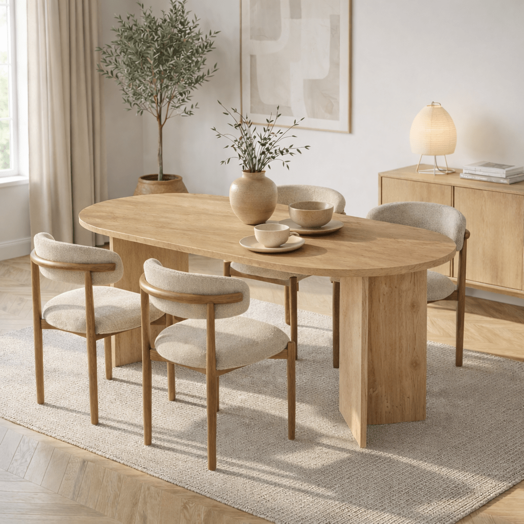 Eettafels - Ovale eettafel Eiken melamine - Japandi - 180x89,5x75 cm - Sota - Dimehouse