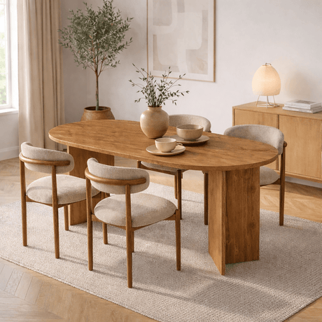 Eettafels - Ovale eettafel Grenen melamine - Japandi - 200x89,5x75 cm - Sota - Dimehouse