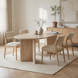 Eettafels - Ovale eettafel travertin melamine - Japandi - 180x89,5x75 cm - Sota - Dimehouse