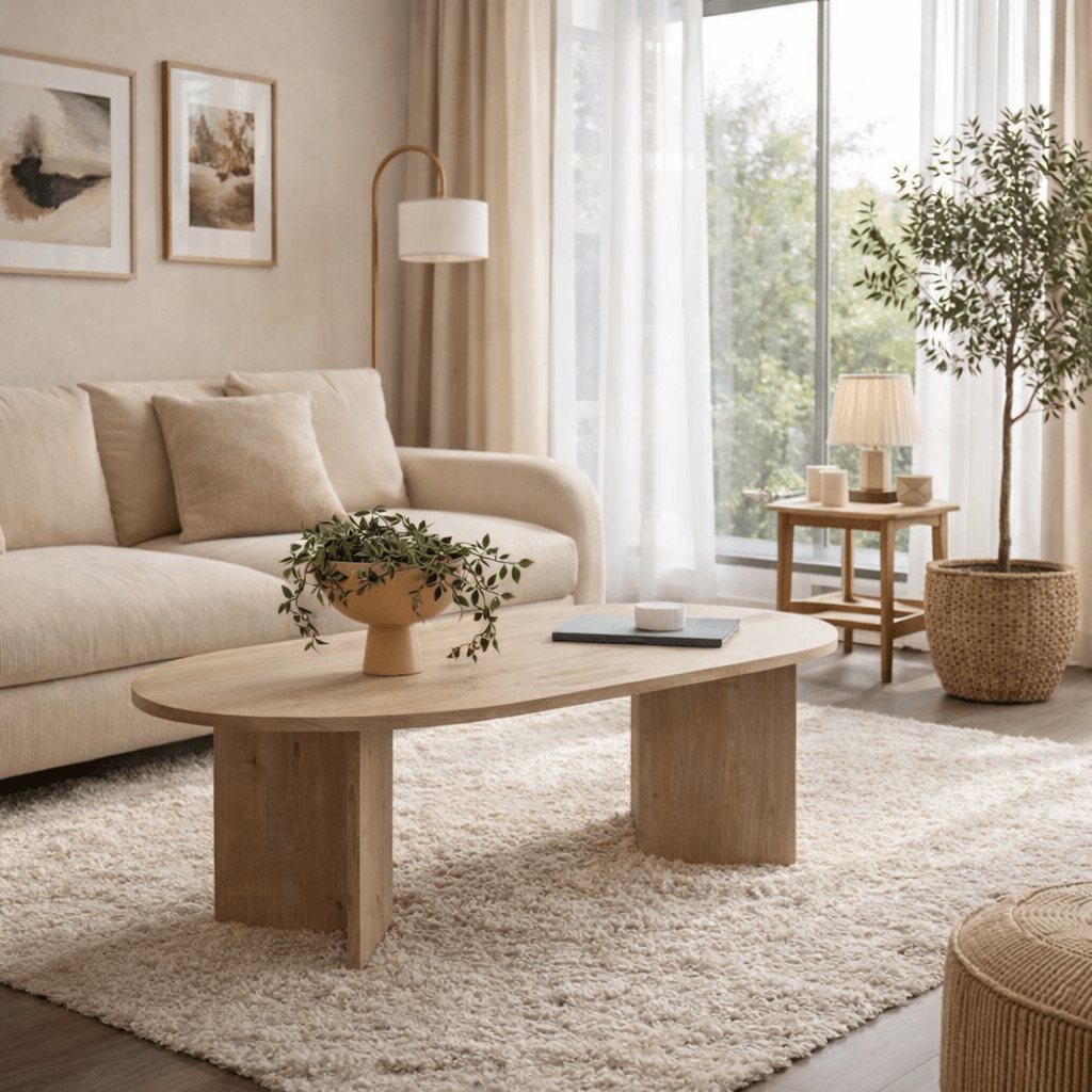 Salontafels - Ovale salontafel eiken melamine - Japandi - 119x60 cm - Sota - Dimehouse
