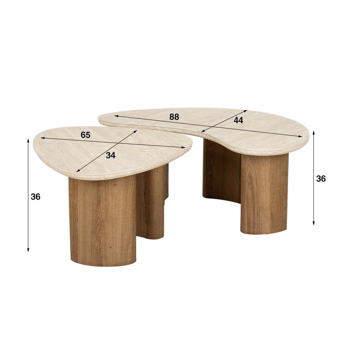Salontafel set van 2 Jimi travertin blad met walnoot onderstel