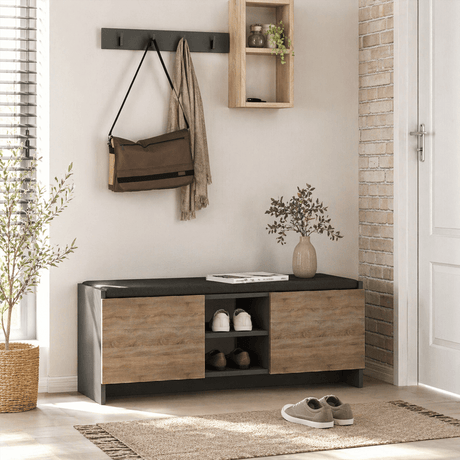 Schoenenkasten - Schoenenkast Eiken met antraciet Melamine - zes vakken - 110x43x37 cm - Zulla - Dimehouse