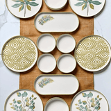 Breakfast Set (14 Pieces) - Servies set keramiek - 14 delig - Botanisch groen - Leave - Dimehouse