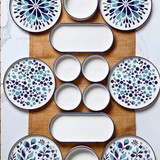 Breakfast Set (14 Pieces) - Servies set keramiek - 14 delig - Wit met blauw - Nature - Dimehouse