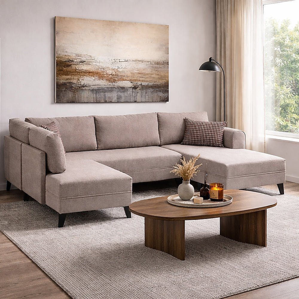 Banken - Slaapbank Beige stof - U - bank - XXL 300x202x152cm - Belen - Dimehouse