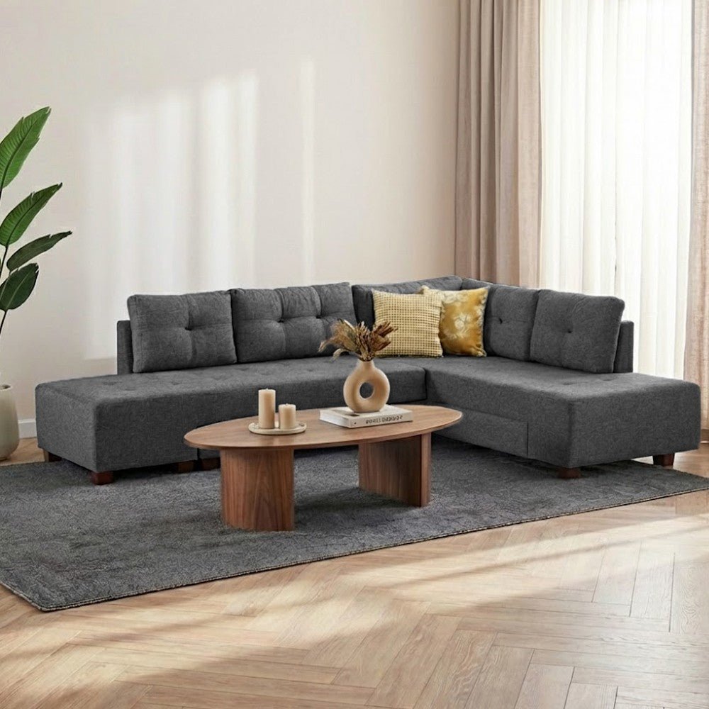 Slaapbank antraciet stof -  XL 280x206 cm - met wielen - Rechts - Manama