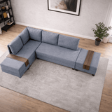 Banken - Slaapbank blauw stof - XXL 280 x 210 - Links - Fly - Dimehouse