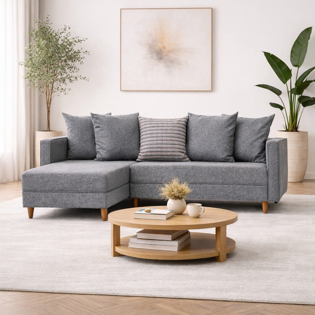 Banken - Slaapbank grijs stof - hoekbank - compact 215 x 150 cm - Links - Aydam - Dimehouse