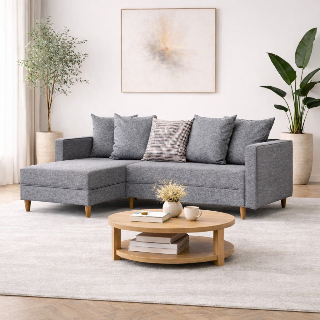 Banken - Slaapbank grijs stof - hoekbank - compact 215 x 150 cm - Links - Aydam - Dimehouse
