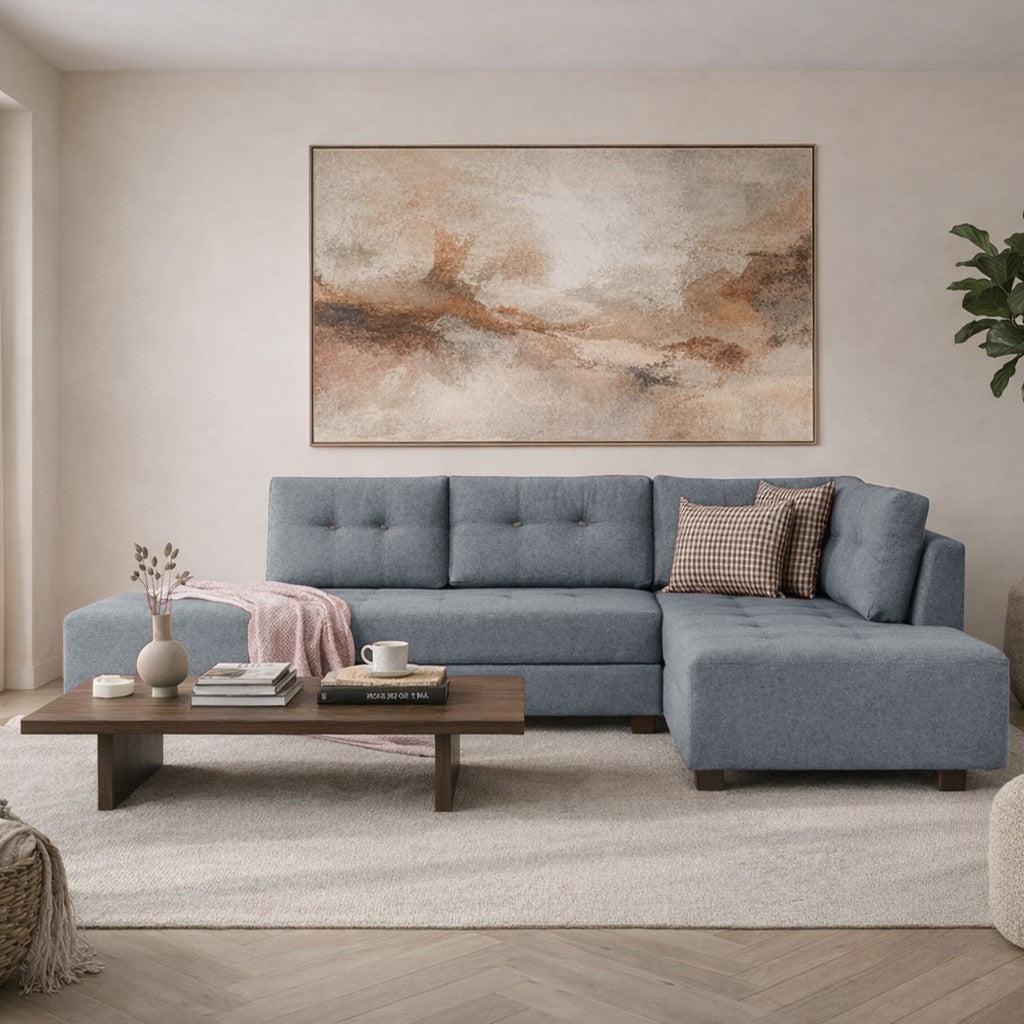 Slaapbank lichtblauw stof -  XL 280x206 cm - met wielen - Rechts - Manama