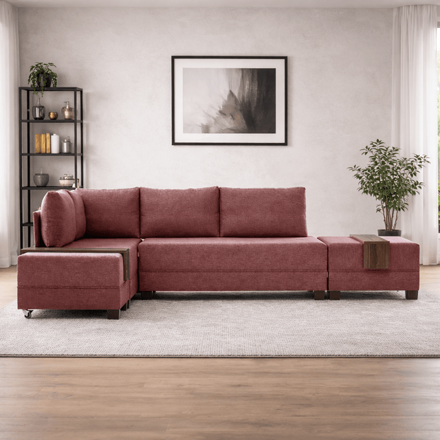 Banken - Slaapbank rood stof - XXL 280 x 210 - Links - Fly - Dimehouse