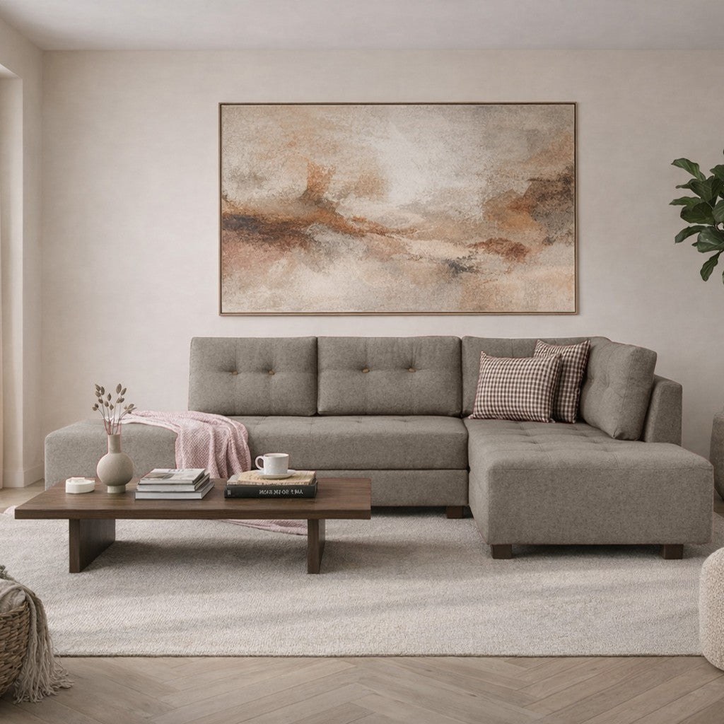Slaapbank taupe stof -  XL 280x206 cm - met wielen - Rechts - Manama