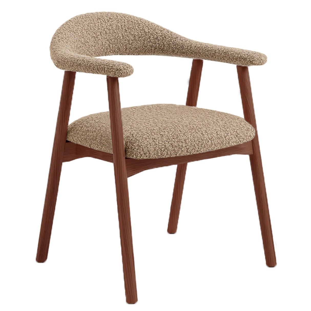 Japandi Eetkamerstoel Zandkleur Bouclé Suki - Walnoot Frame - Met Armleuning