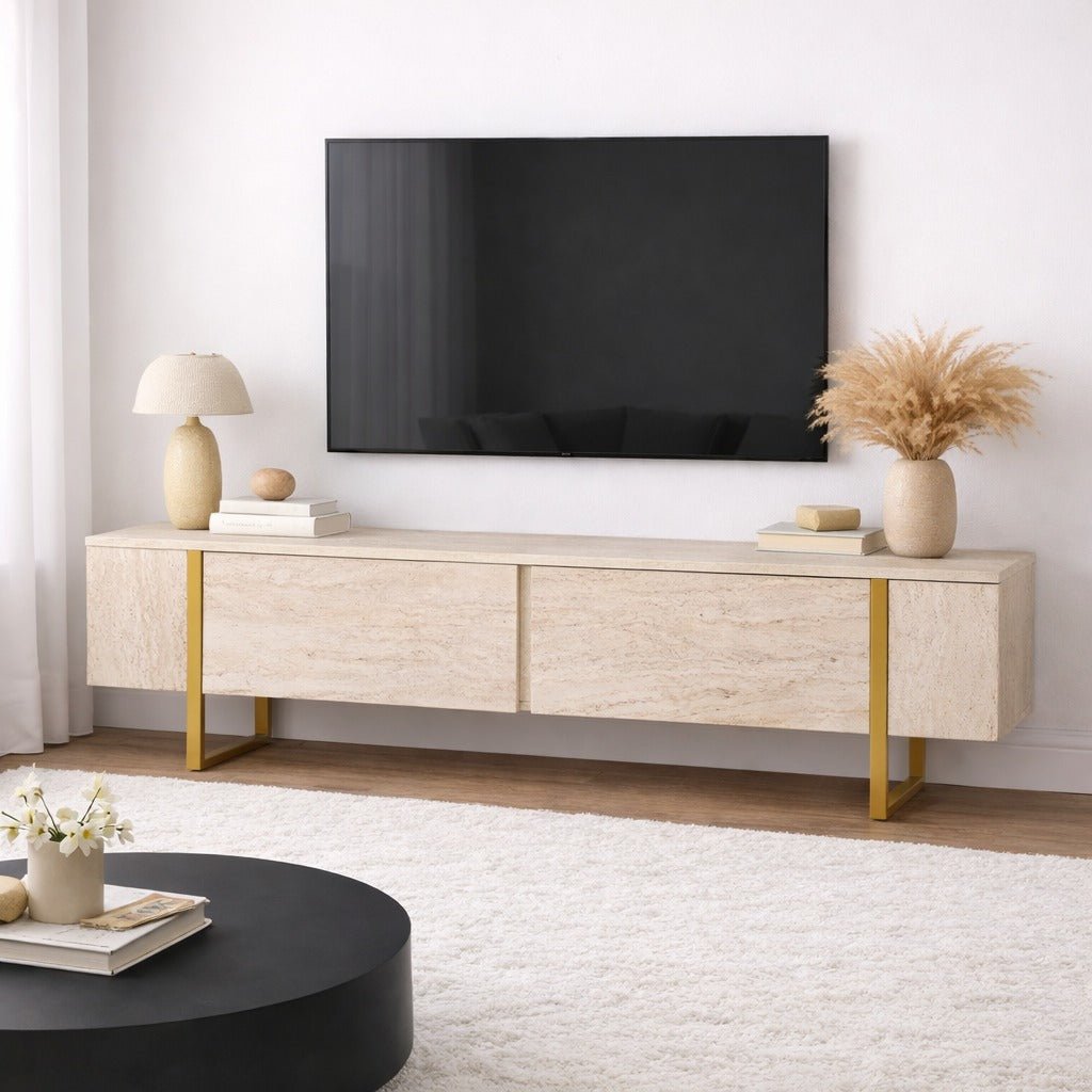 TV Meubels - TV Meubel Beige Melamine Fouden Frame Blitz 50x180x29,5 cm - Dimehouse