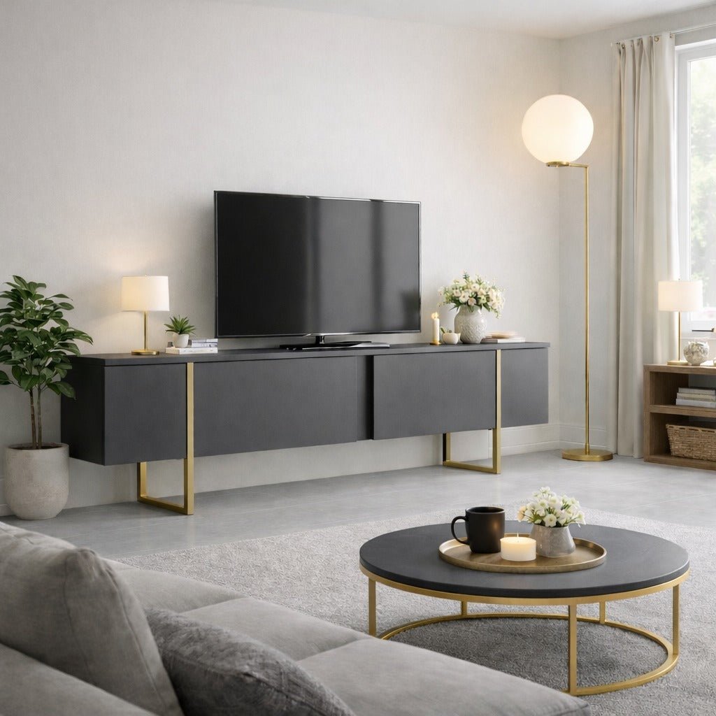 TV Meubel Luxe Antraciet Goud Melamine 180x50x30 cm