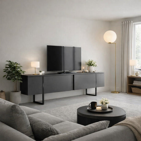 TV Meubel Luxe Antraciet Zwart Melamine 180x50x30 cm