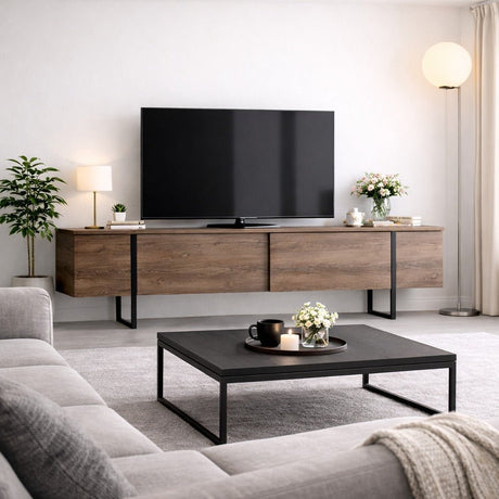 TV Meubel Luxe Walnoot Zwart Melamine 180x50x30 cm