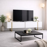 TV Meubels - TV Meubel Luxe Wit Goud Melamine 180x50x30 cm - Dimehouse