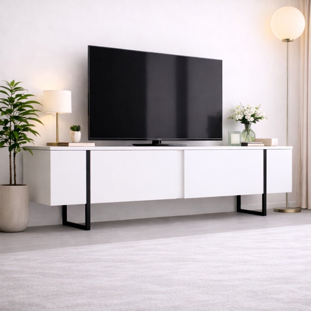 TV Meubels - TV Meubel Luxe Wit Zwart Melamine 180x50x30 cm - Dimehouse