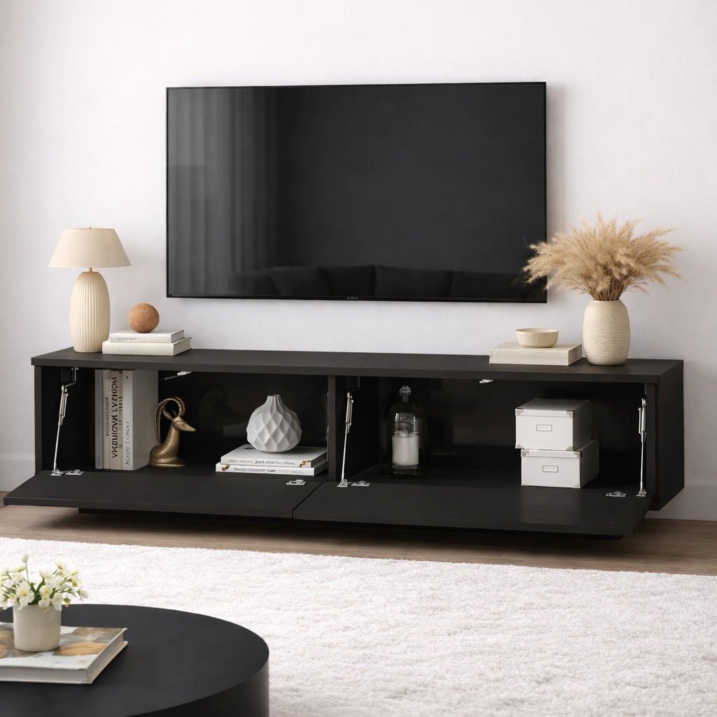 TV Meubels - TV Meubel Merida Zwart Melamine 140x38,2x35,5 cm - Dimehouse