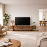 TV Meubels - TV Meubel Naturel Melamine Zwart Frame 180x50x29,5 cm - Blitz - Dimehouse