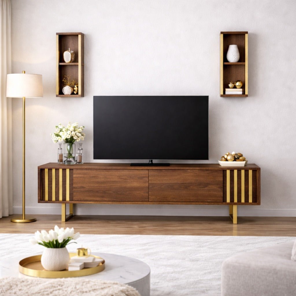 TV Meubel Set Gold Line Walnoot Zwart Melamine 180x48x30 cm